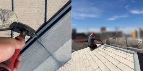 茨木市総持寺 屋根 棟板金 ビス打ち直し 端部シーリング 雨仕舞補強